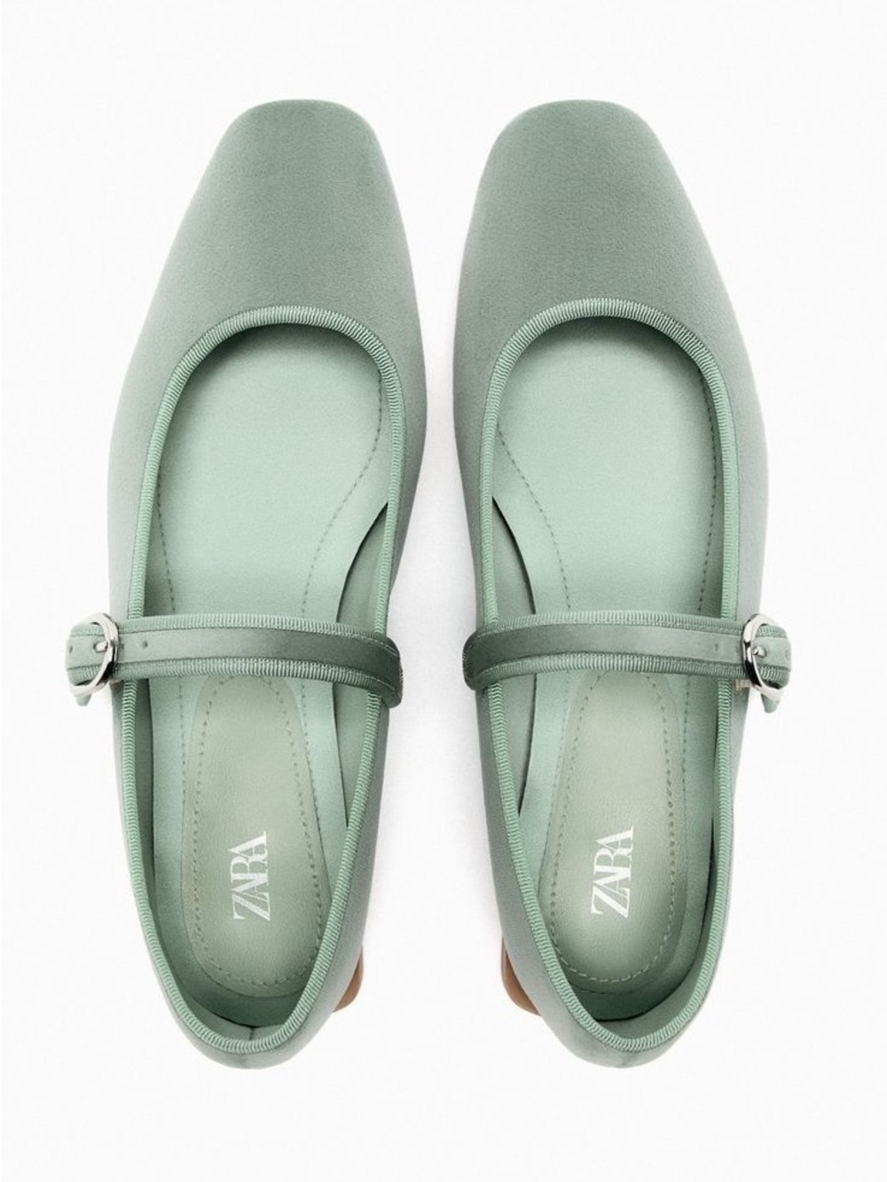 Zara Sage Green Mary Jane Flats